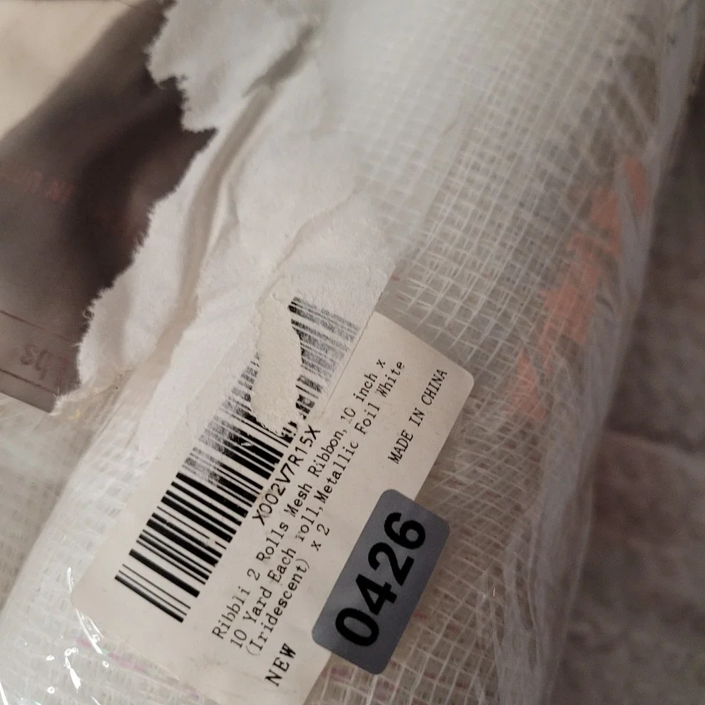 Ribbli 2 Rolls White Iridescent Metallic Foil Mesh Ribbon 10in x 10yd‎ Each NEW
